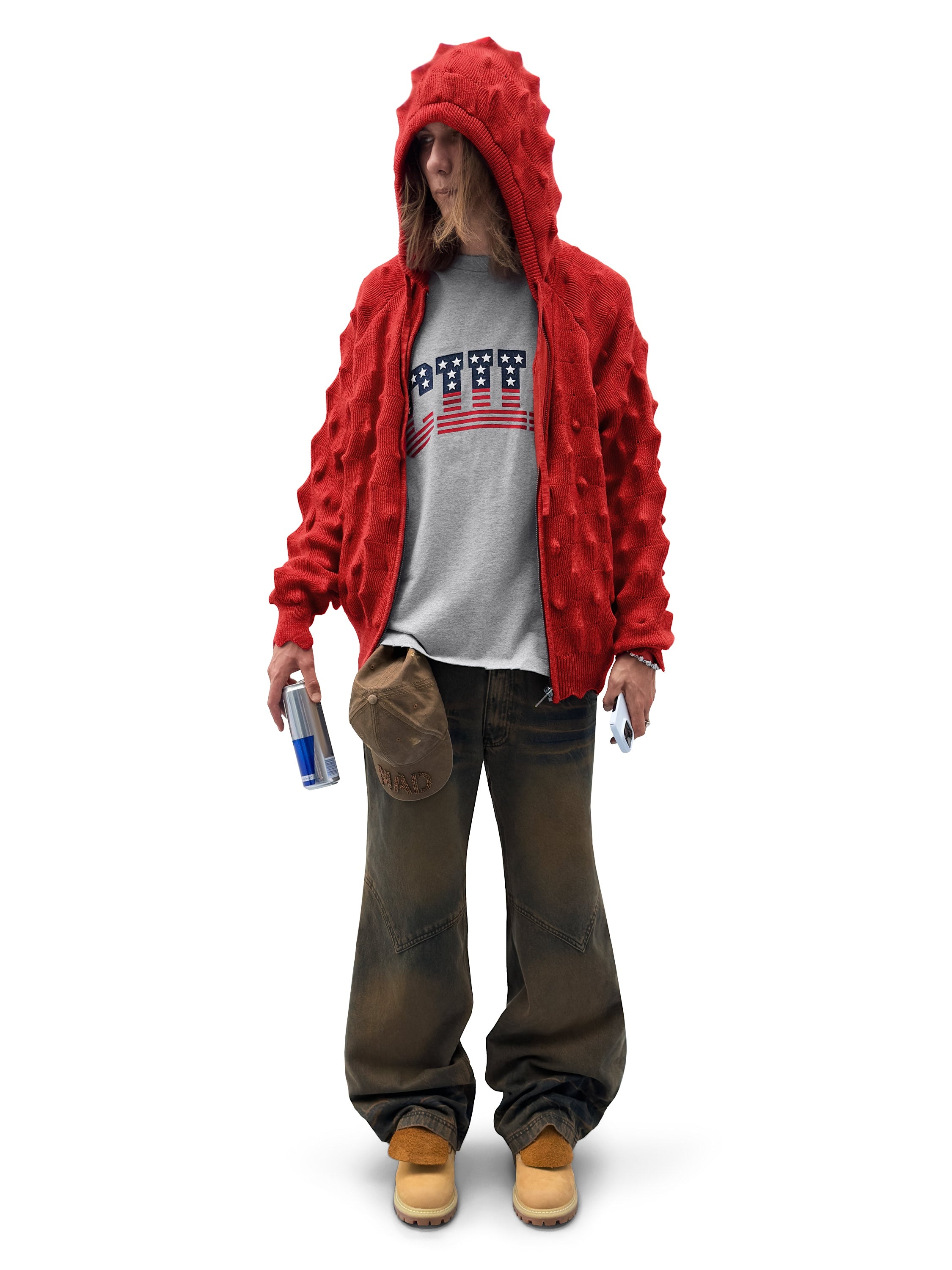 SPIKED Zip-Up Hoodie [red]