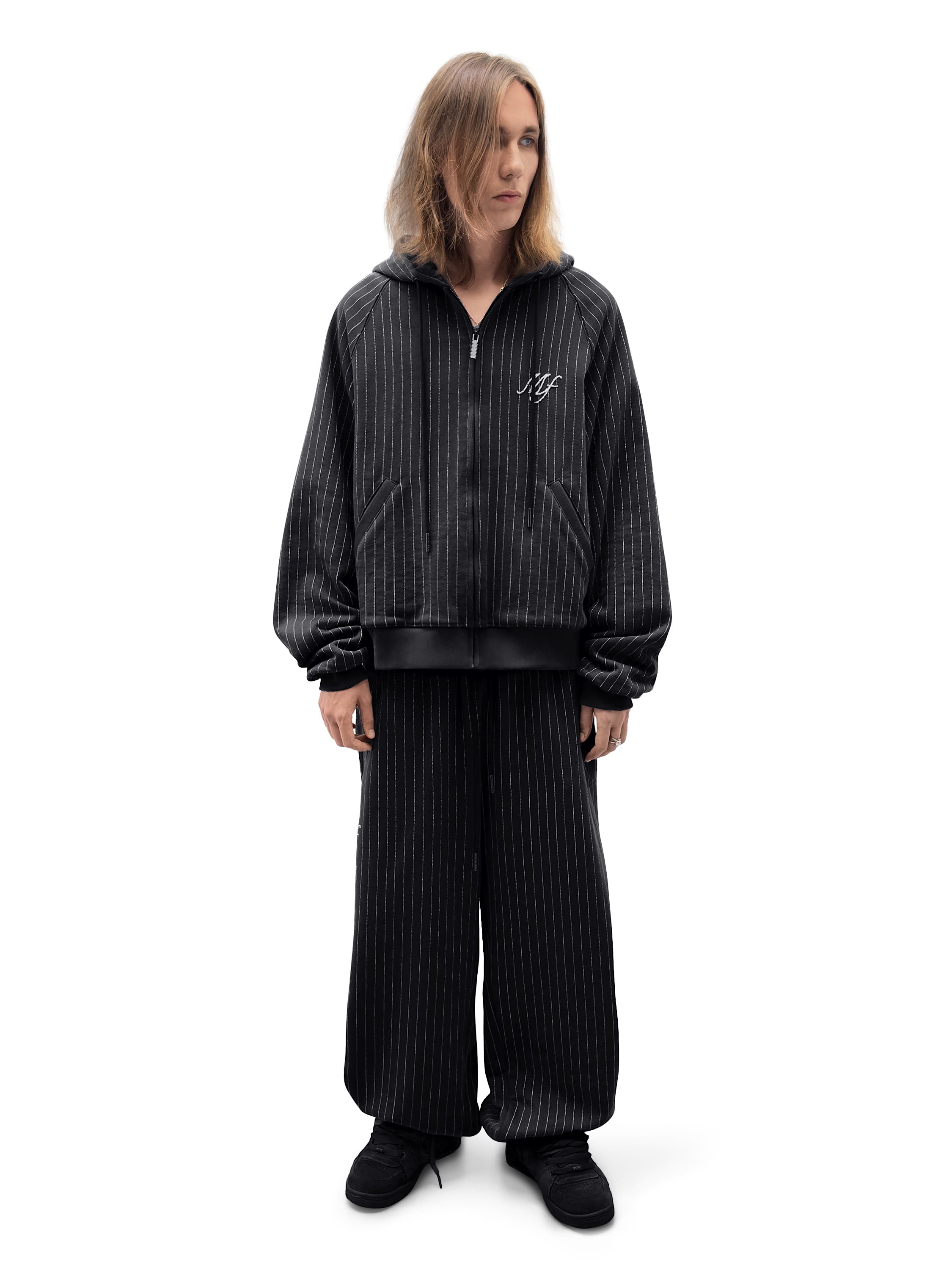 PINSTRIPE Zip-Up Hoodie [black] – MADFRENZY