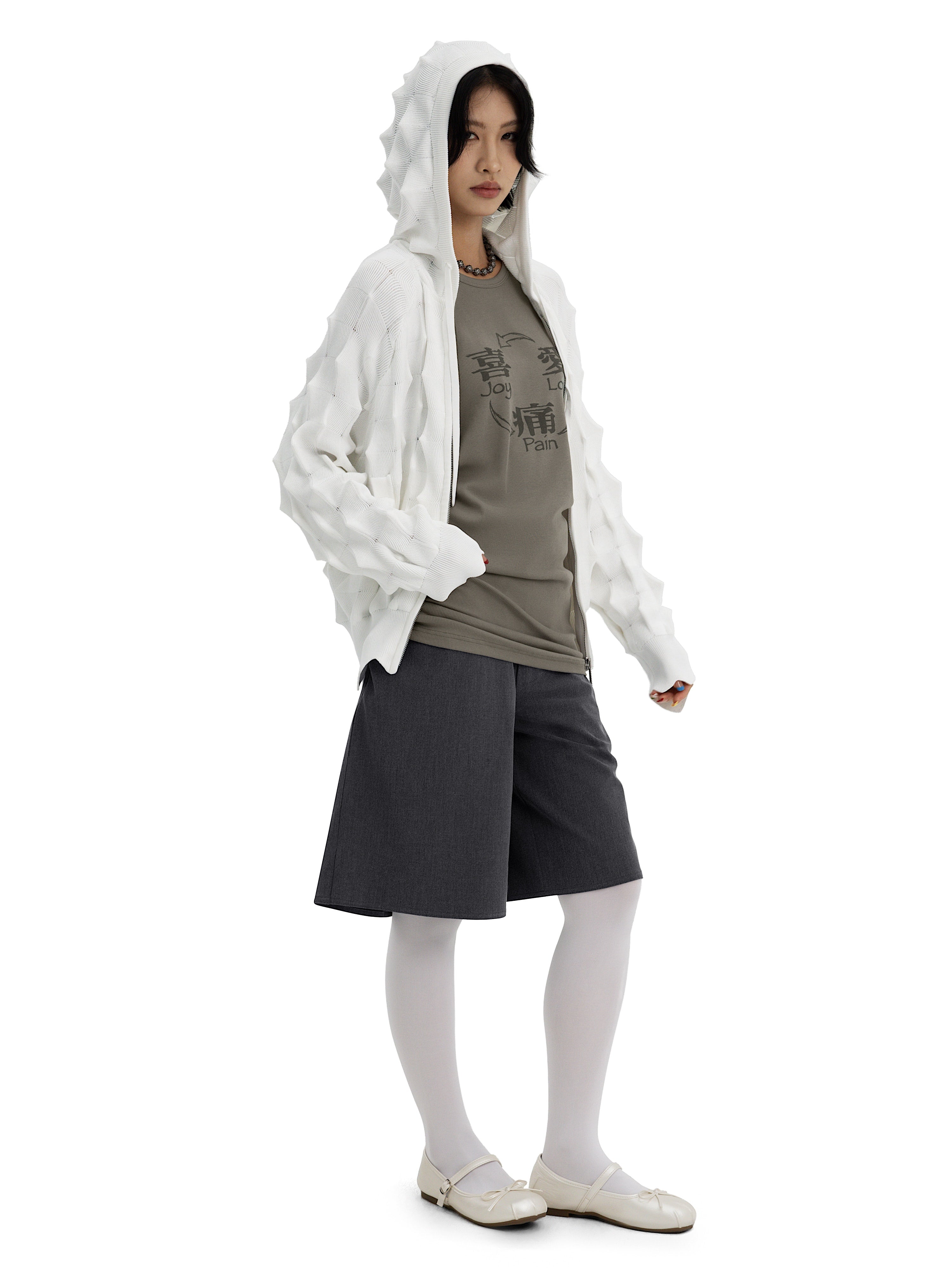 SPIKED Slim Zip-Up Hoodie [white]