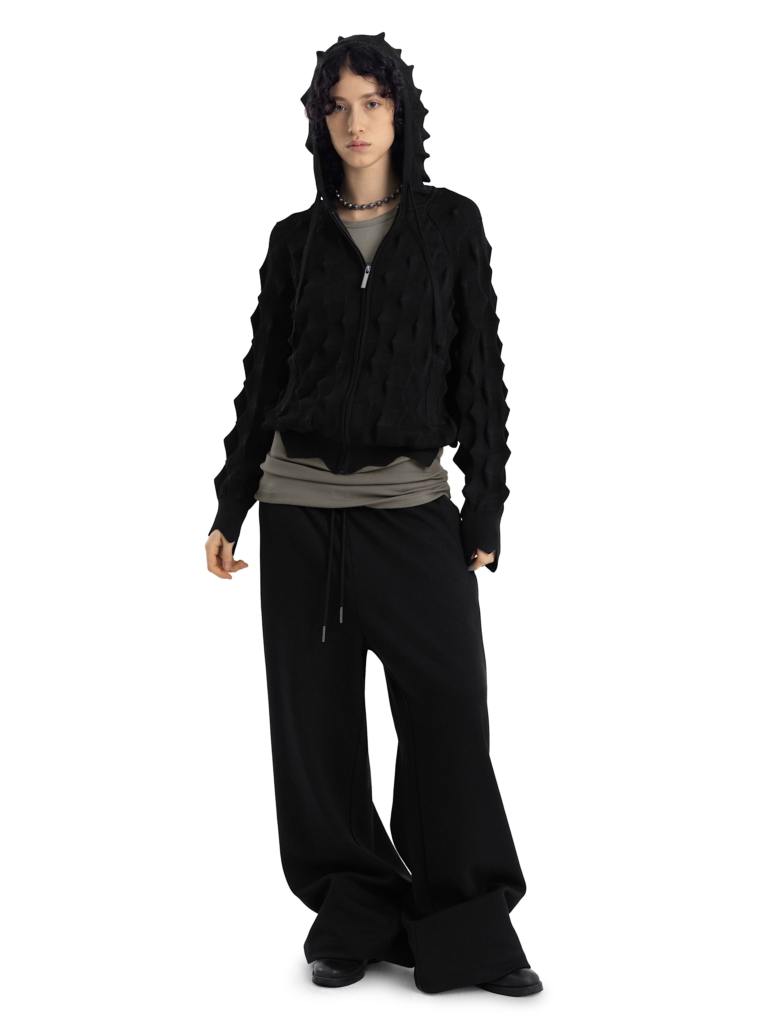 SPIKED Slim Zip-Up Hoodie [black] – MADFRENZY