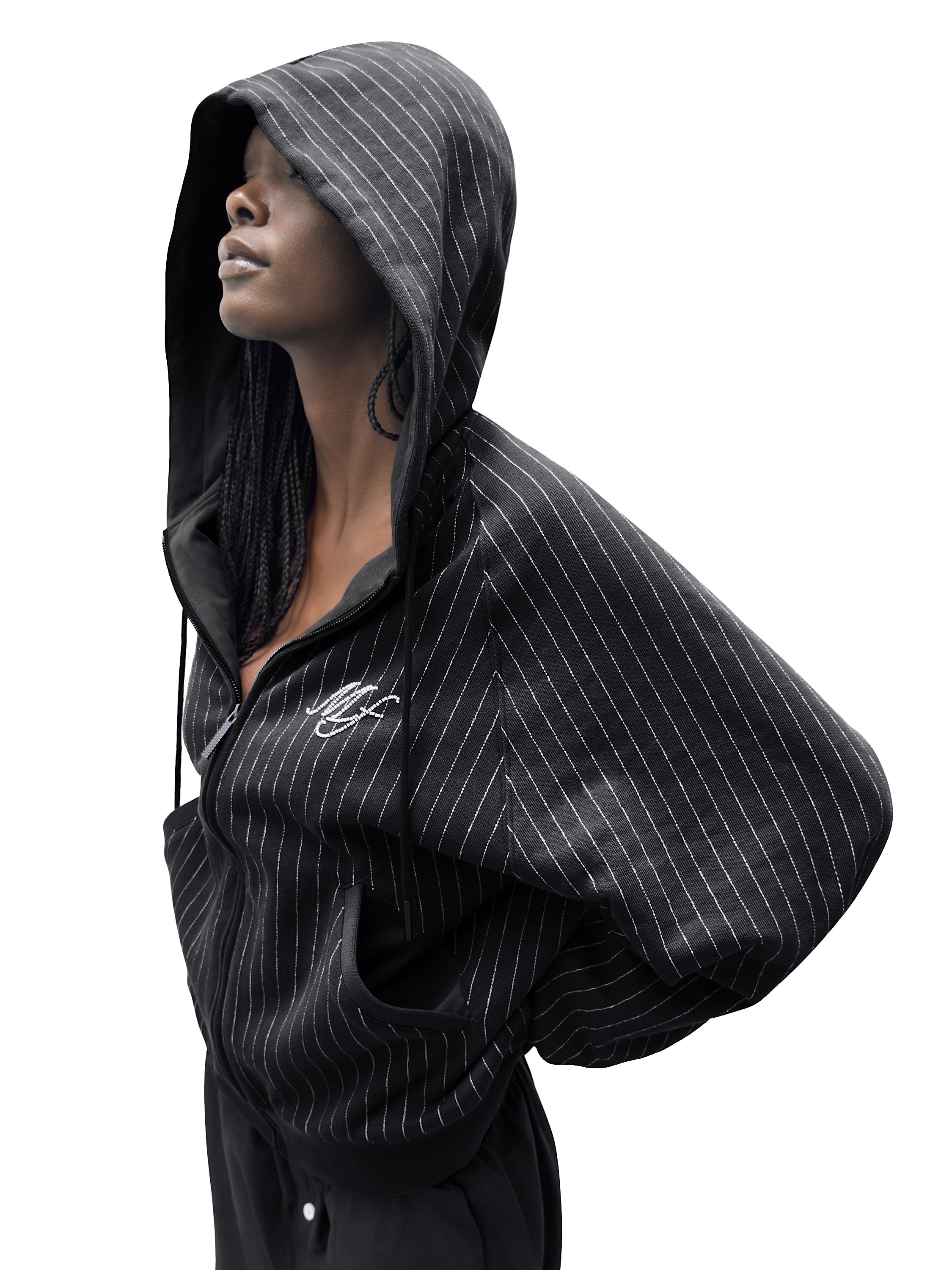 PINSTRIPE Zip-Up Hoodie [black] – MADFRENZY