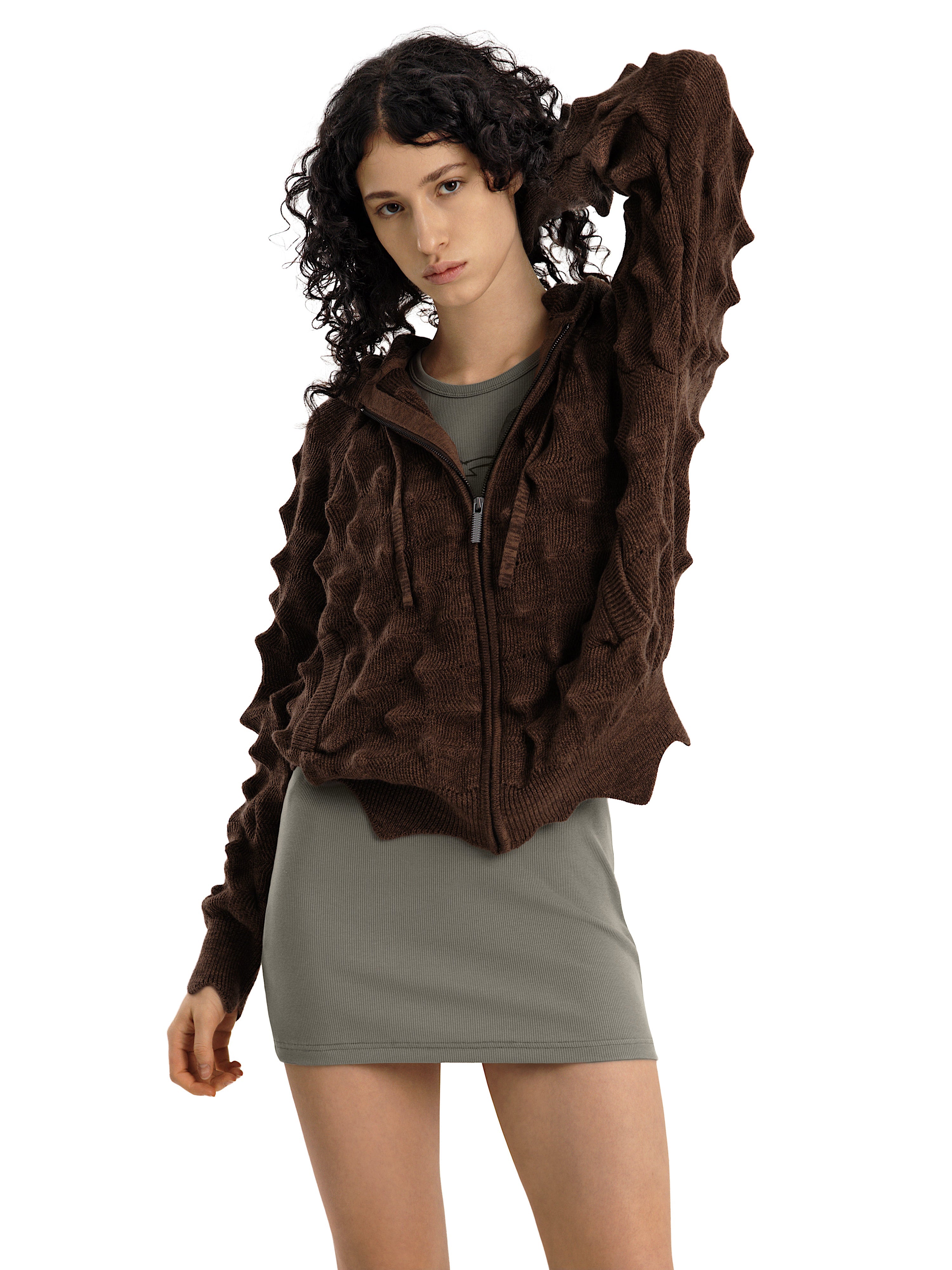 SPIKED Zip-Up Hoodie [brown] – MADFRENZY