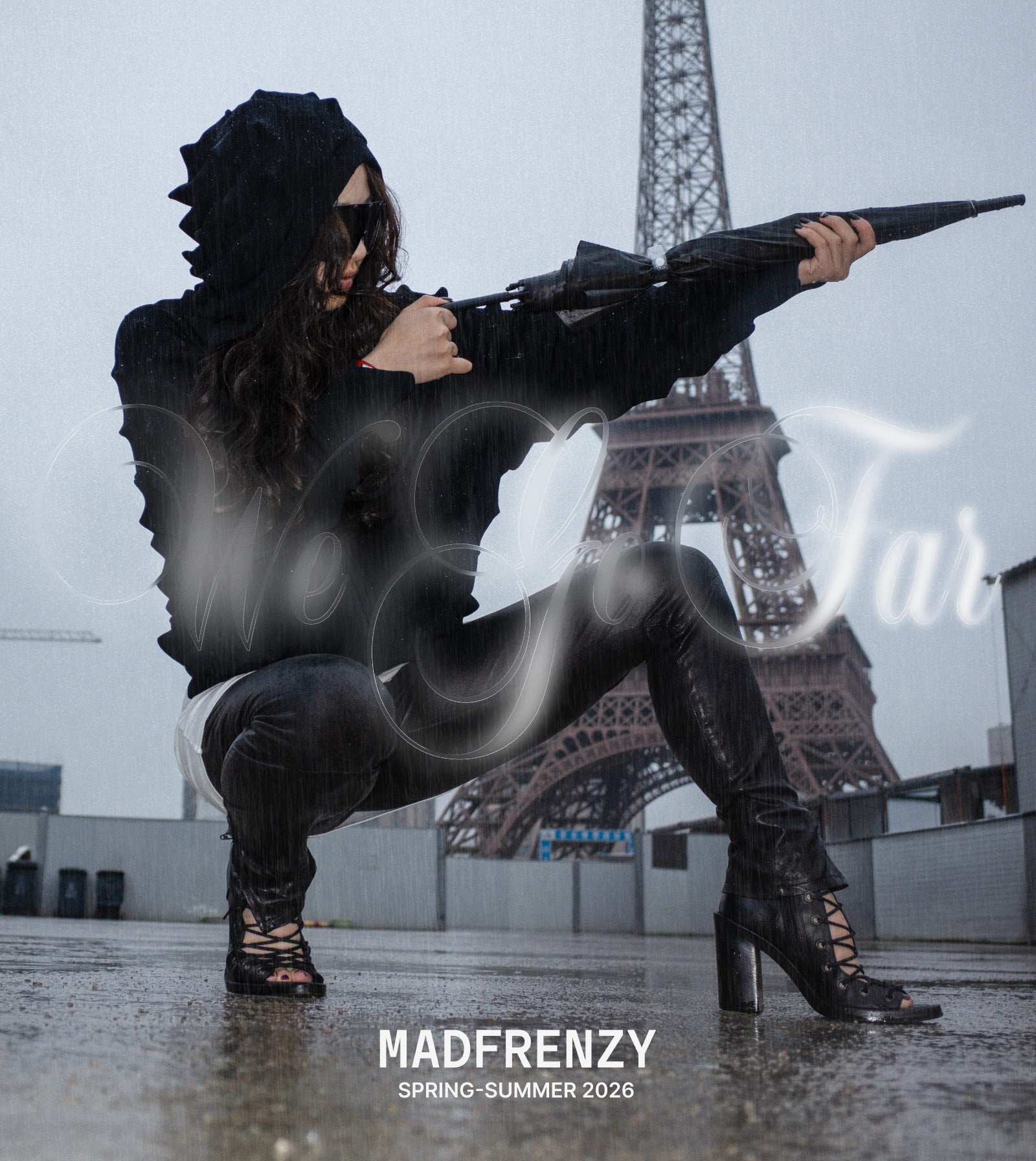 madfrenzy ワイドパンツ グレー シルバー　テック MADFRENZY