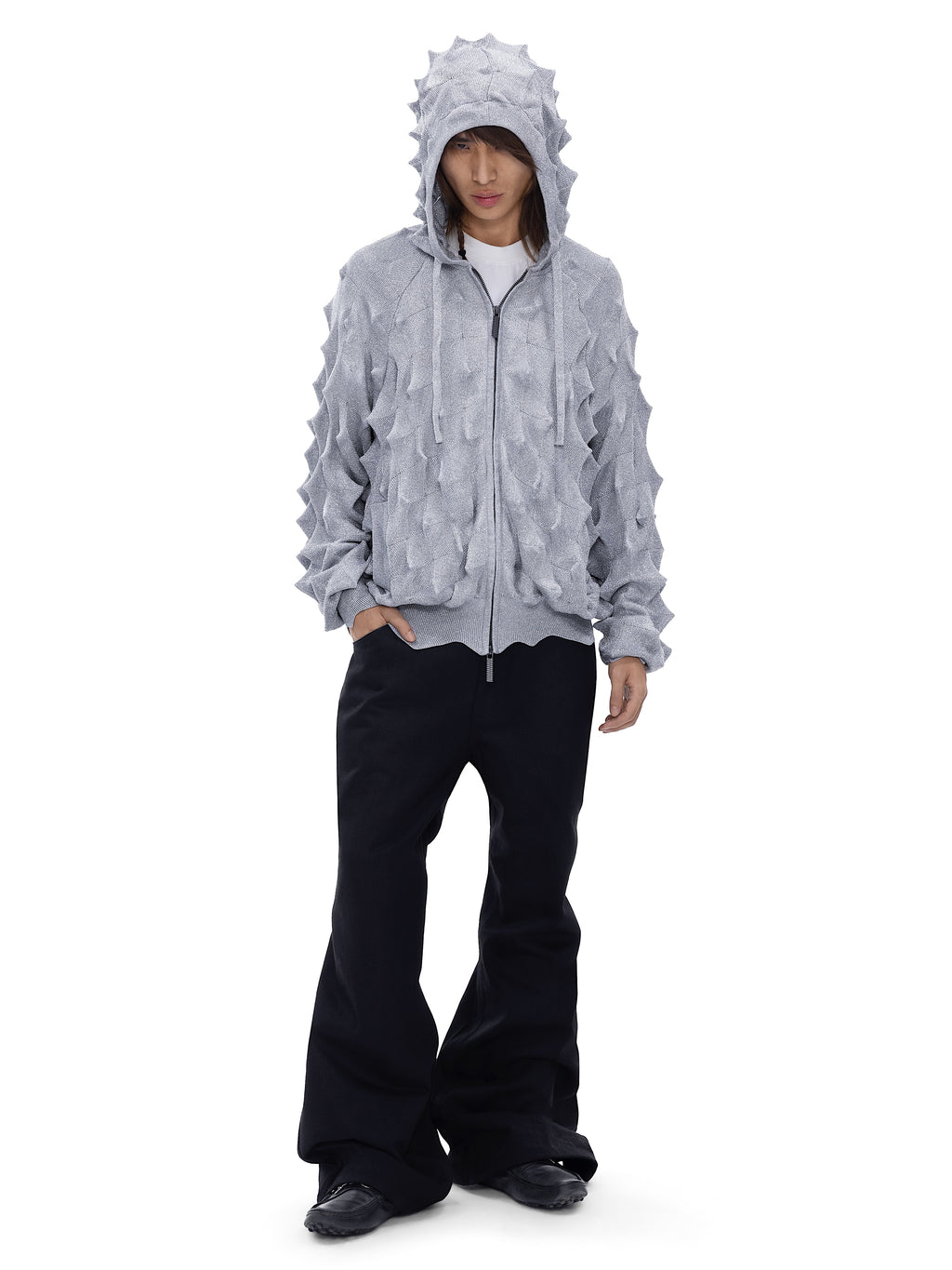 SILVER Spiked Zip Hoodie