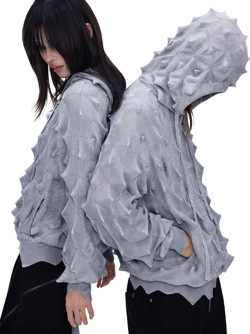 SILVER Spiked Zip Hoodie