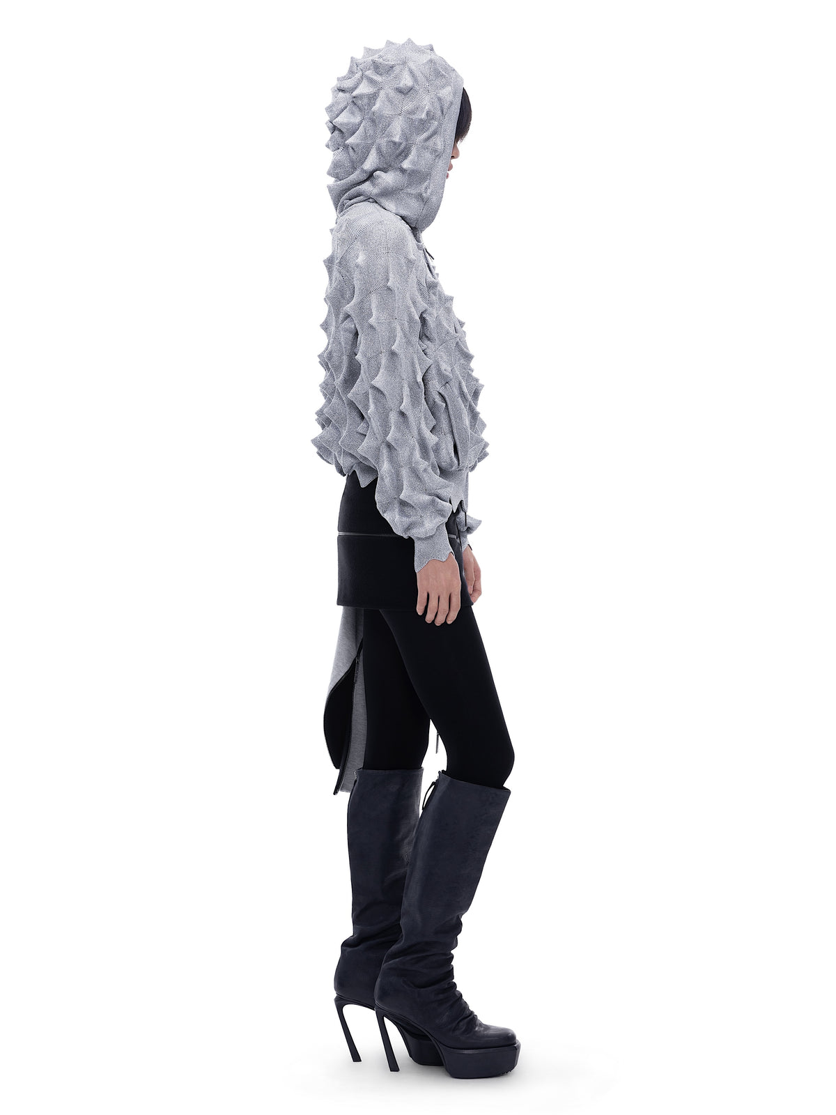 SILVER Spiked Zip Hoodie