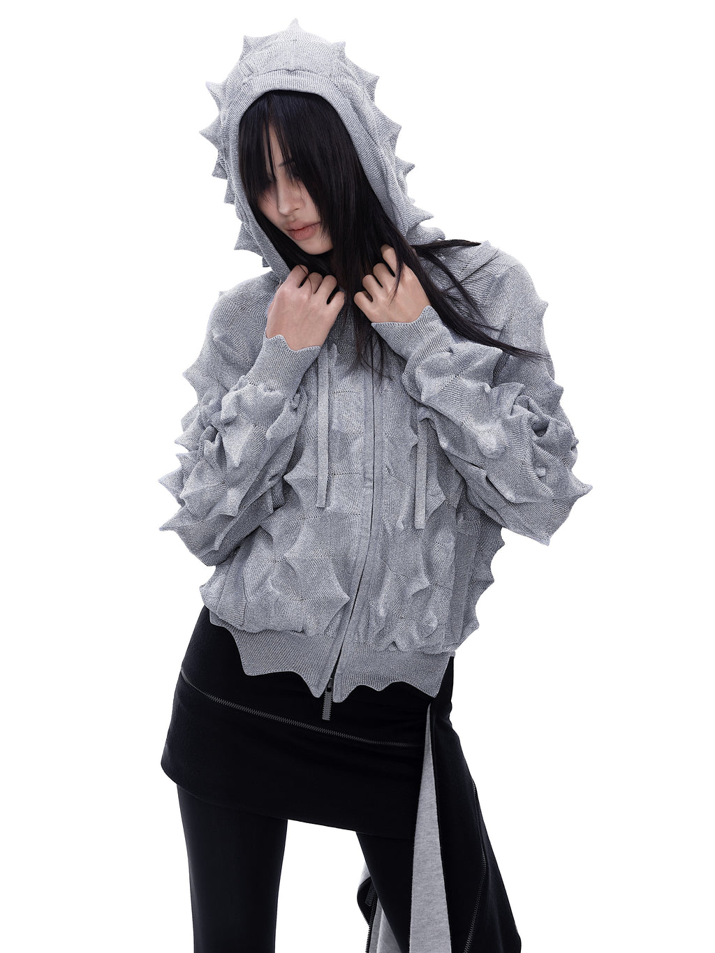 SILVER Spiked Zip Hoodie