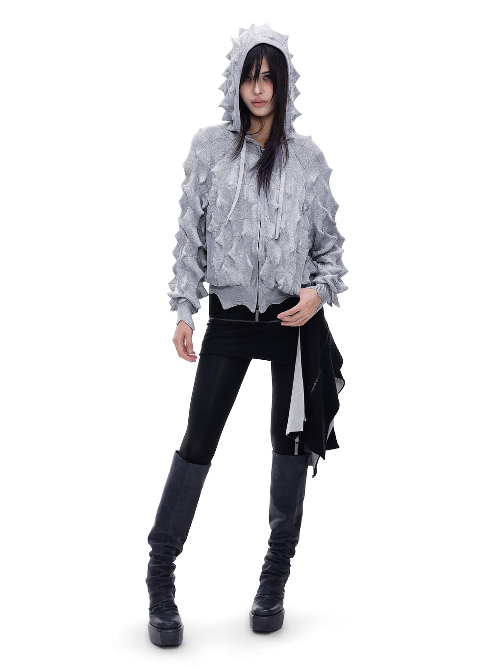SILVER Spiked Zip Hoodie